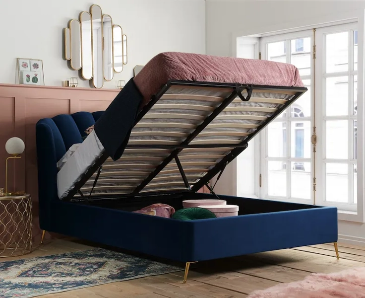 Como Blue Ottoman Bed Frame